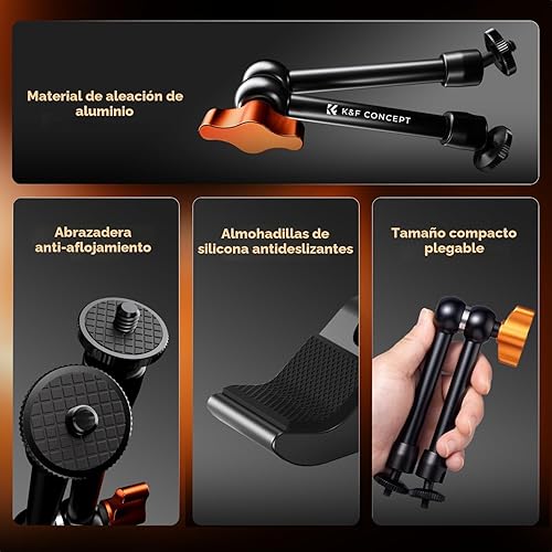 Miniatura 4 de K&F CONCEPT Kit de Abrazadera de Brazo Mágico de 9.8" con Tornillo de Rosca de 1/4" y 3/8", Cabezales Esféricos de 360°, Soporte de Cámara de Brazo