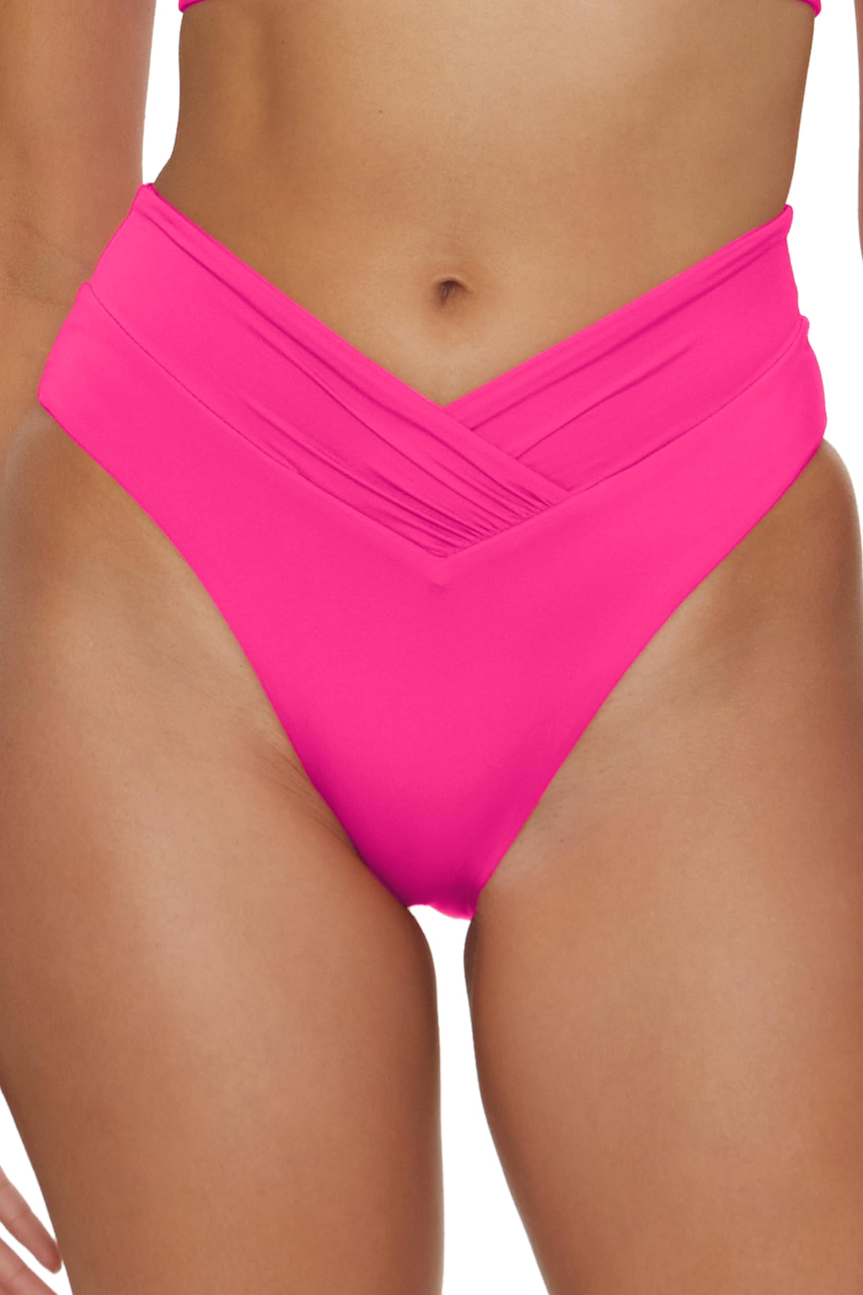 BECCA Women's Standard Color Code High Waisted Shirred Bikini Bottom, Cheeky Coverage, Swimwear Separates