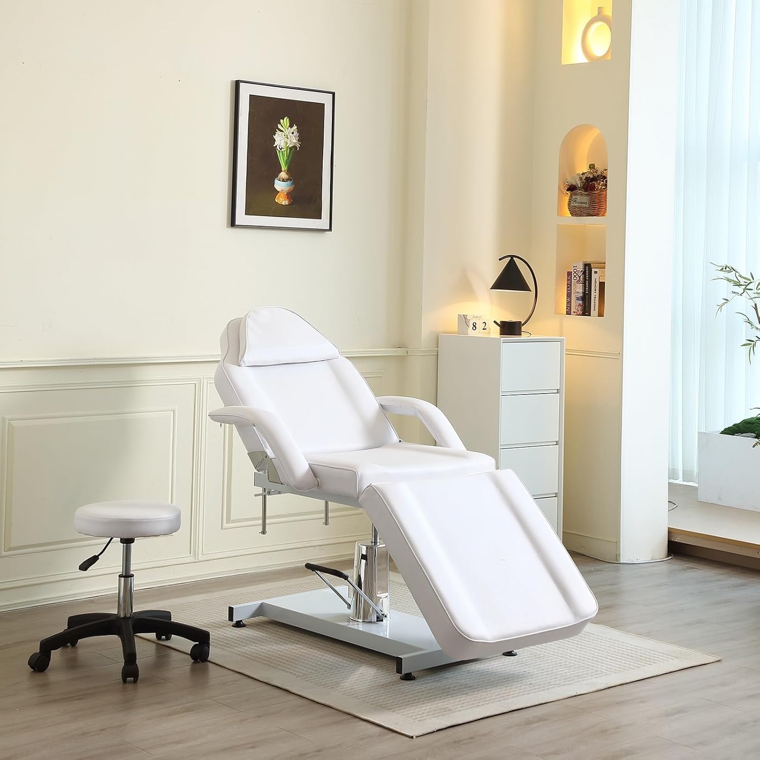 LSLIFE Professional Hydraulic Beauty Bett Aufzug Massage Bett Memory Spongemat Ergonomische verstellbare Armbänder wasserdicht PU Leder Für Schönheitssalons, SPA und Heim (Weiß)