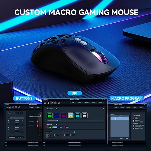 Miniatura 3 de FD Mouse inalámbrico para juegos, mouse macro programable RGB recargable, 10000 DPI, trimodo 2.4 GHzBT 5.0 con cable, batería integrada de 3.7 V 500