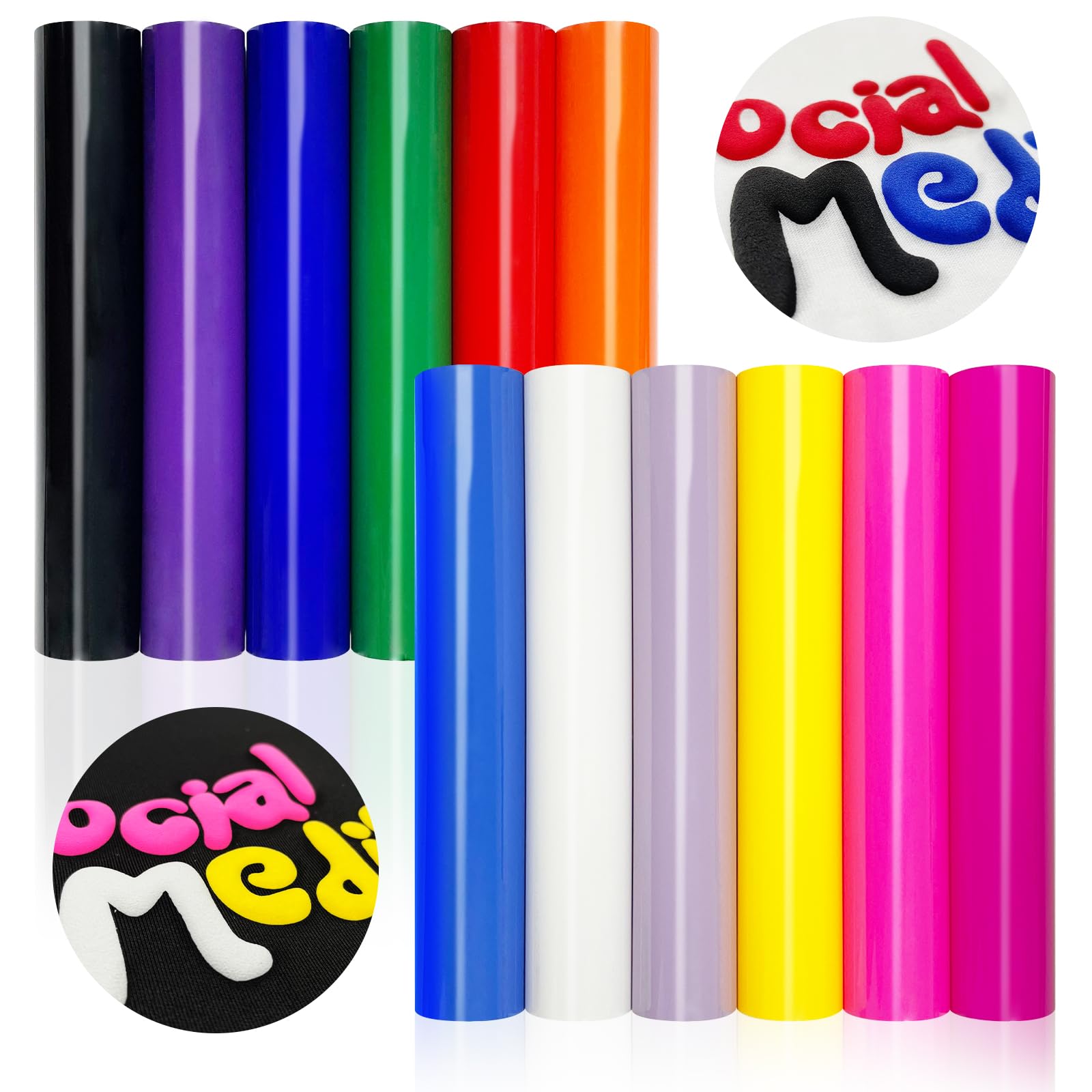 Photo 1 of 12Pcs DUEUIOE Puff Vinyl Heat Transfer 12x10Inch, Puff Vinyl Heat Transfer for Tshirts Sweatshirts Hats 3D Texture Puff Vinyl, Ideal for HTV Craft Projects, Easy to Use Puff Heat Transfer Vinyl