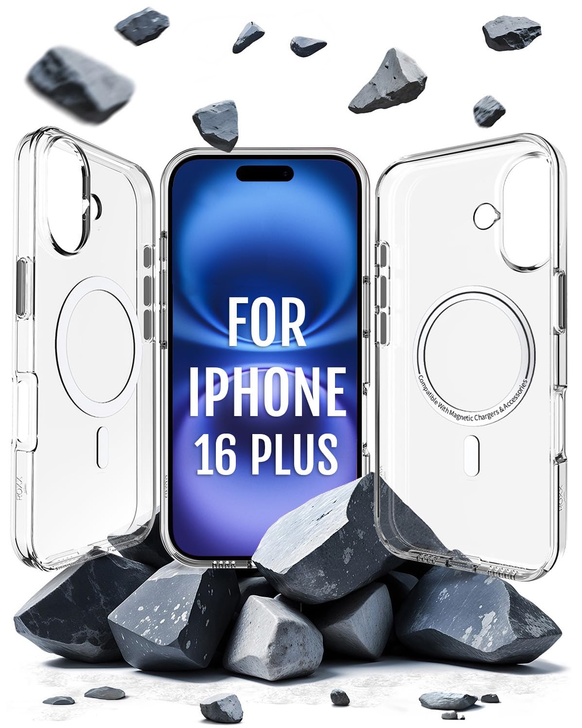 Roxx Clear Case | Like The Original, Just Better | Yellowing-Resistant | for iPhone 16 Plus | Hardcase | Screen Protection | Camera Protection |