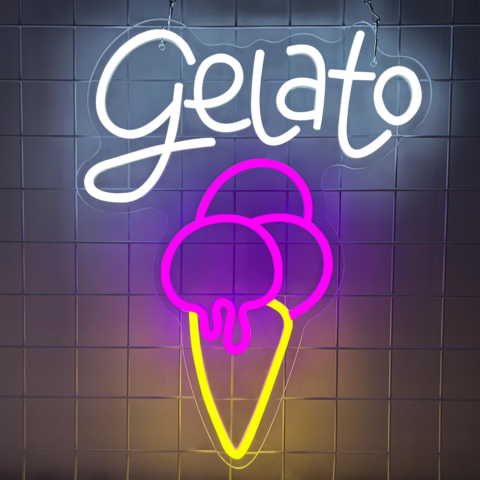 Cartello Neon Gelato con Luce LED per Decorazione da Parete Ice Cream Neon Sign Luce al Neon per Bevande Frozen Ristorante Illuminazione per Gelateria Bar Café Club Decorazione