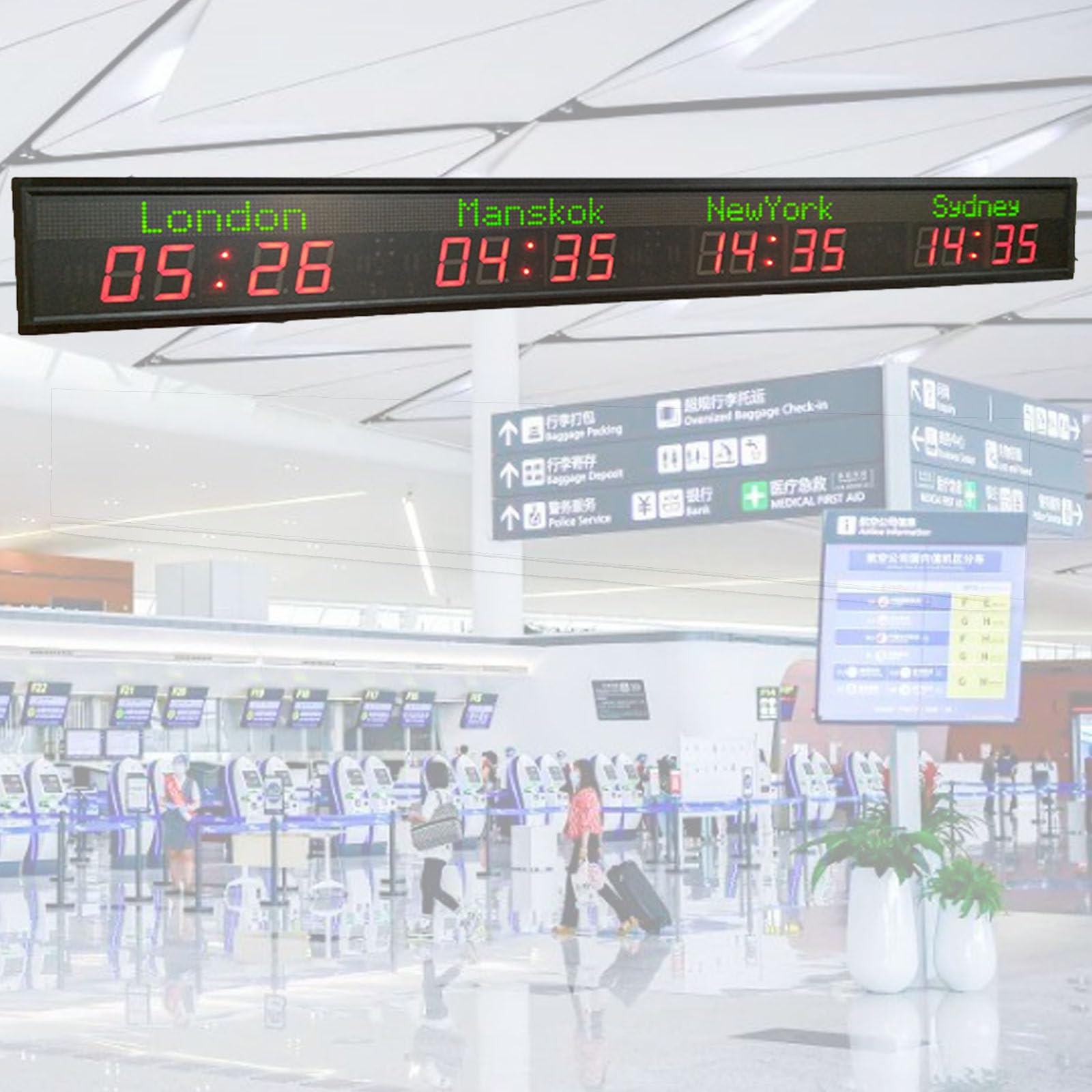 ylpddmm Digital Multiple Time Zones Clock, LED World Time Clock 4time
