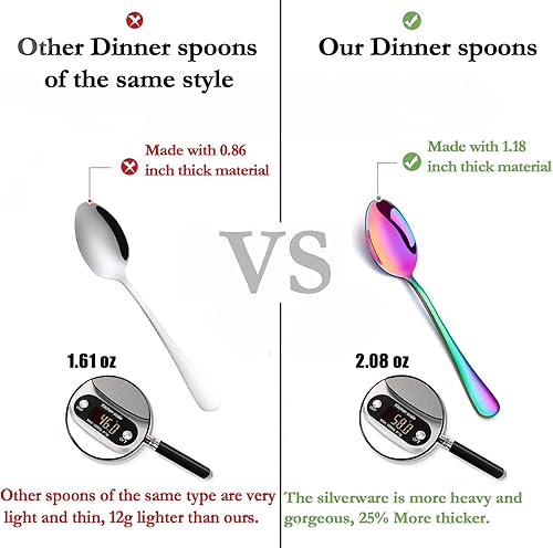 Miniatura 5 de Rainbow - Juego de cubiertos coloridos de acero inoxidable, juego de vajilla de colores para 8, juego de cubiertos de 40 piezas para 8, juego de