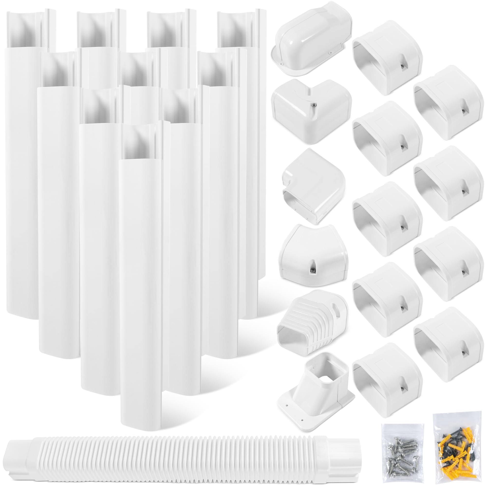 Dekoratives PVC-Kabel-Set, Abdeckungs-Set für Mini-Split-Leitungsset, Abdeckungs-Set für Klimaanlage und Wärmepumpe, 7,6 cm, Weiß, 4,8 m
