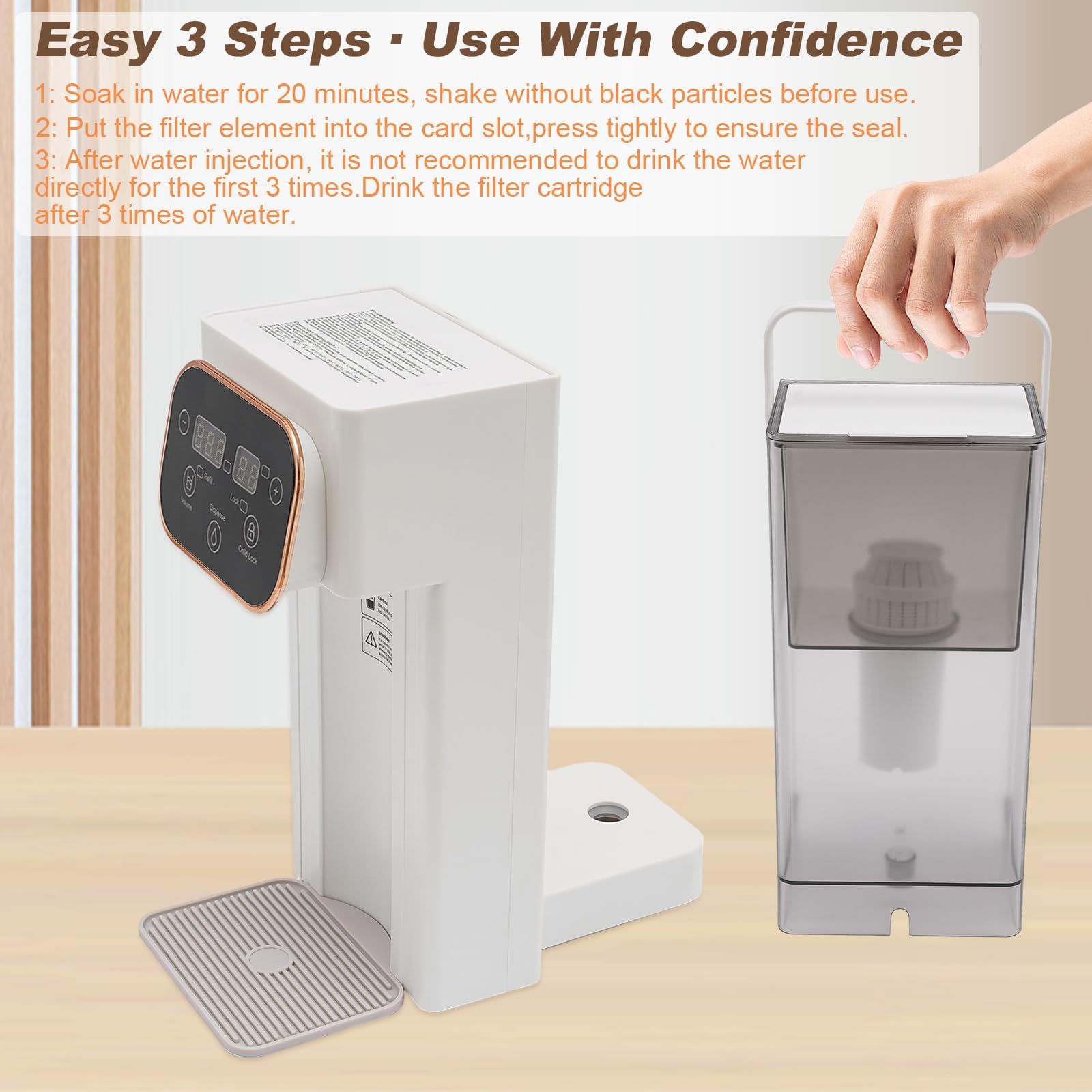 Distributore di acqua calda istantanea, refrigeratore d'acqua da banco con impostazioni di temperatura e volume, blocco di sicurezza, luce notturna per uso domestico o ufficio
