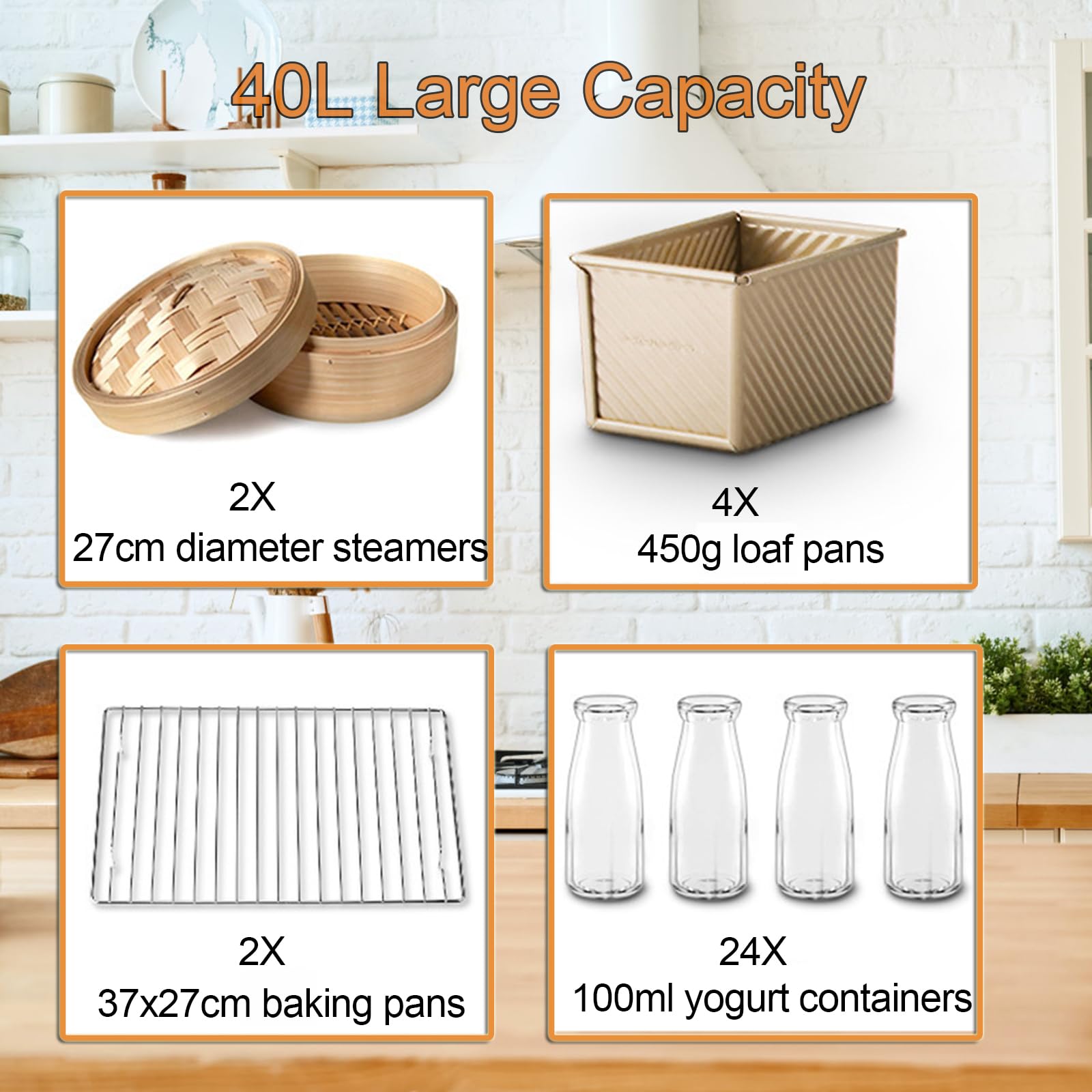 Caja a prueba de pan de 40 L, a prueba de pan de yogur de cocina con temperatura ajustable, a prueba de masa eléctrica extraíble, control de sincronización y humedad para fermentación uniforme (negro 5