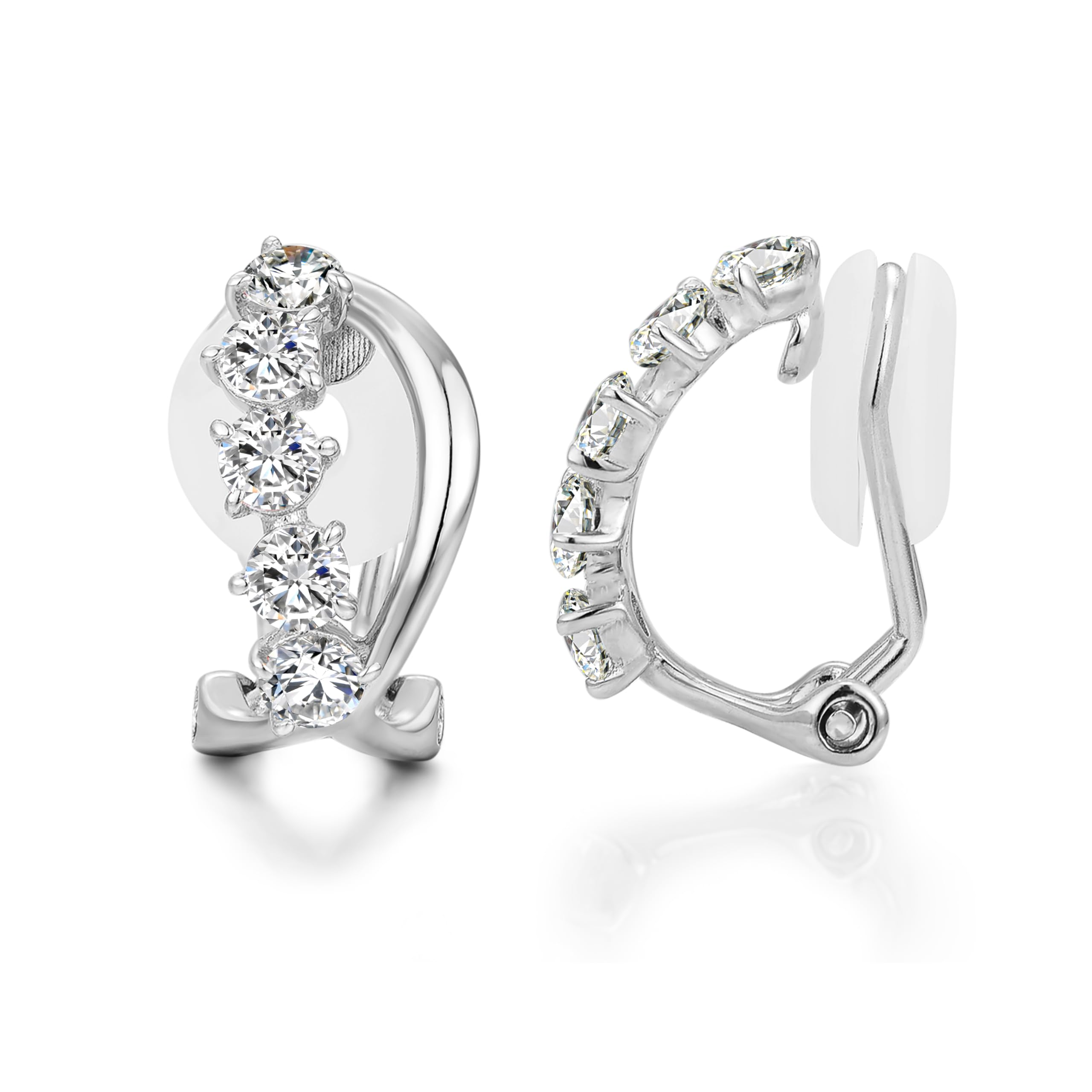 Boucle d'Oreille Clip Femme Argenté et Or Rose avec Zircon Cubique Boucle Oreilles Sans Percage Hypoallergénique Bijoux Femme Raffiné Cadeau pour une Amie