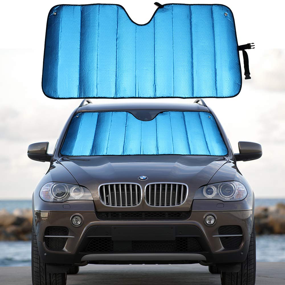 Windshield Sun Shade for Car Blue Thicken 5-Layer UV Reflector Auto Front Window Sunshade Visor Shield Cover and Keep Your Vehicle Cool(55" × 27.5")