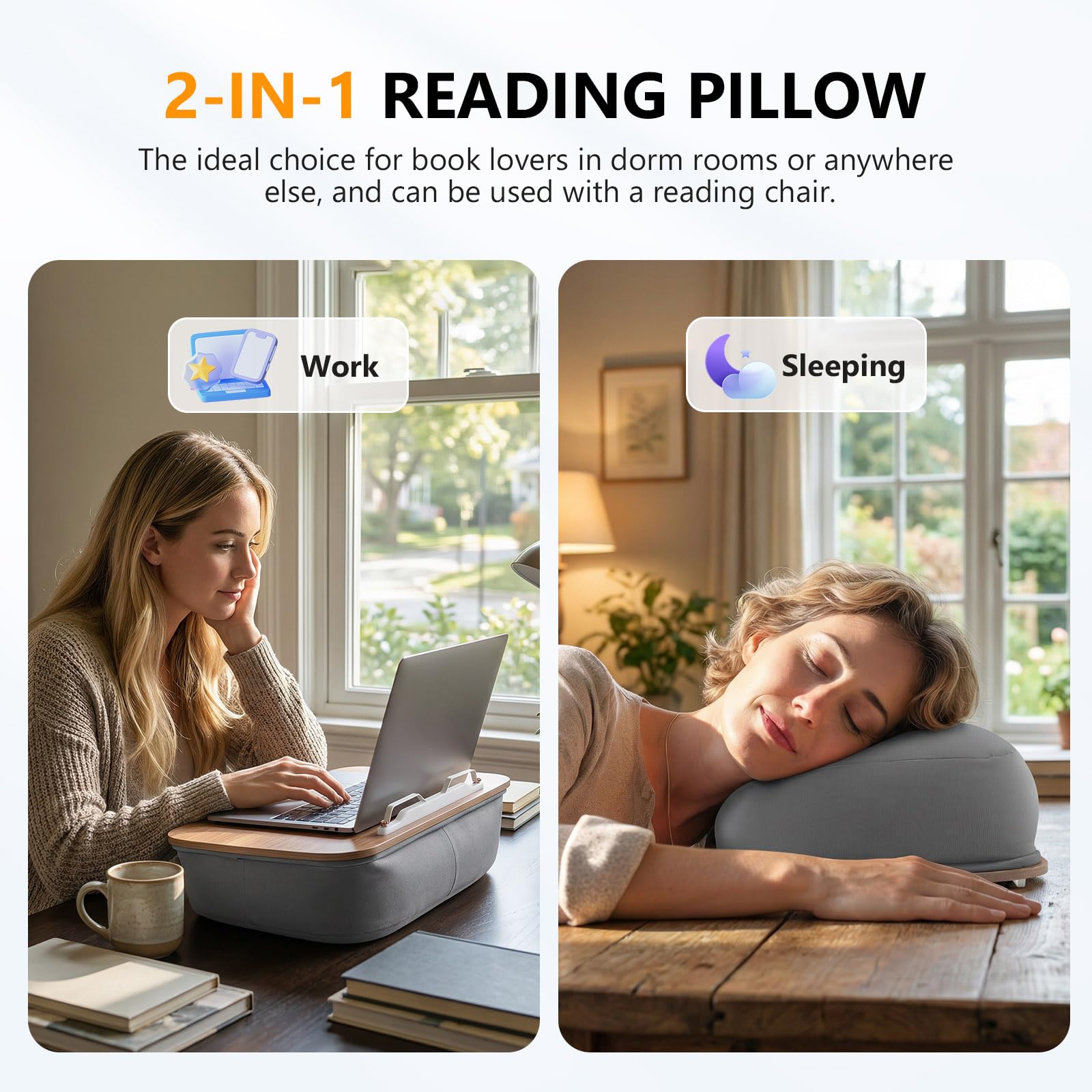 Support pour Livre et Tablette d'Appoint pour Canapé, Lit, Bureau - Cousin Porte-Livre avec Support de Pages - Compatible Ordinateur Portable et Tablette
