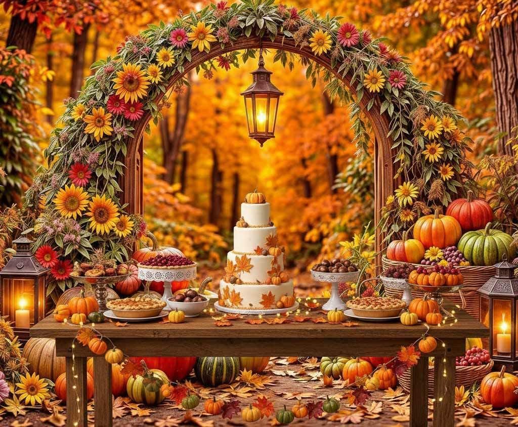 Fondale fotografico autunnale per il Ringraziamento, 2,1 x 1,5 m, con zucca, raccolto e arco, con girasoli, foglie d'acero e lanterne, per servizi fotografici di famiglia, accessori per foto e