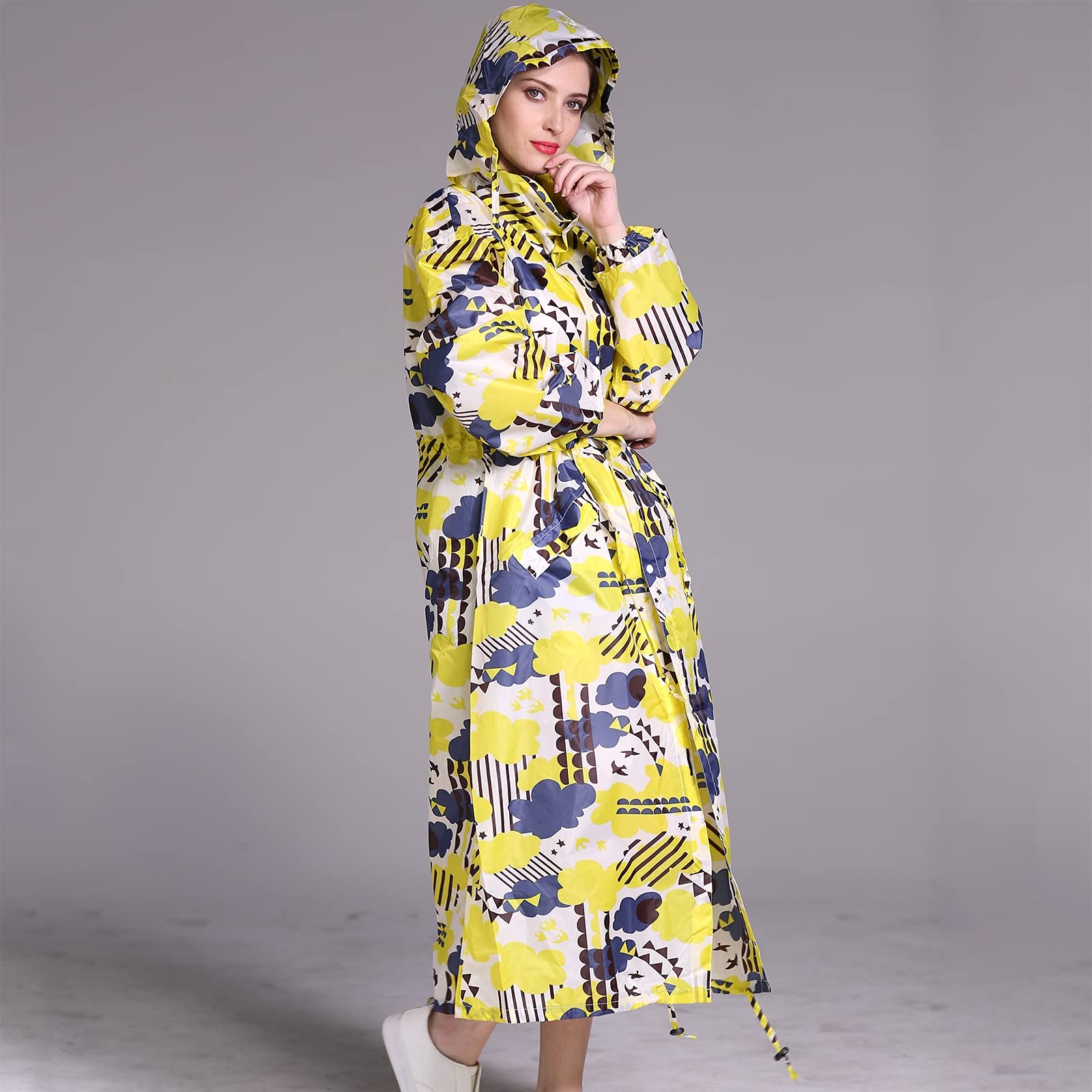 Regencape Damen, Wiederverwendbare Regen Ponjo Mit Kapuze, Portable Wasserdicht Regencape Wandern, Lang Raincoat Women FüR FreizeitaktivitäTen Im Freien, Festivals, Camping, Wandern,C,XXL
