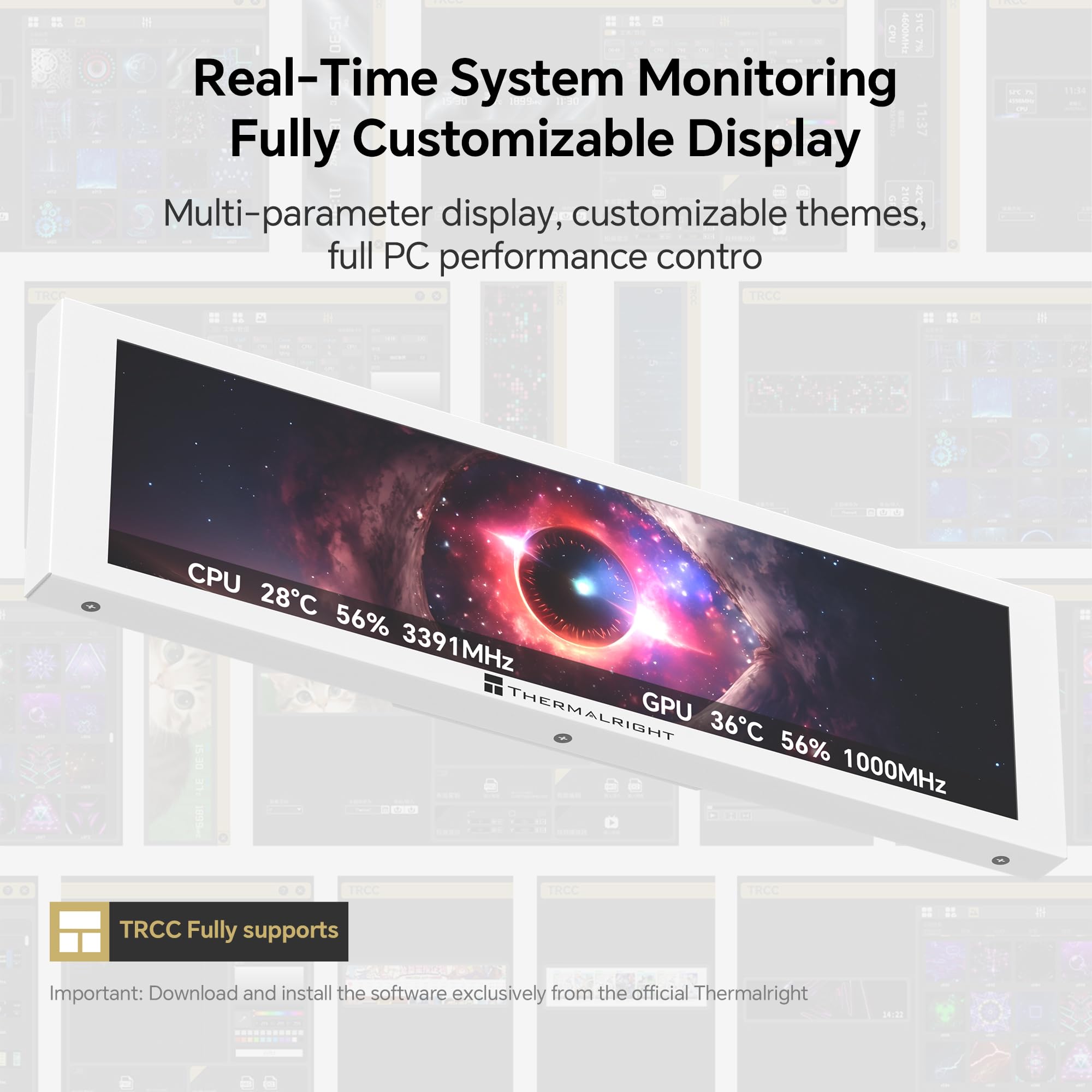 Thermalright Trofeo Vision LCD AIO Wyświetlacz 9.16” PC Monitor, Ekran USB Type-C do Monitorowania Sprzętu w Czasie Rzeczywistym, z Predefiniowanymi Tematami dla Gamingowej Obudowy PC/Chłodzenia