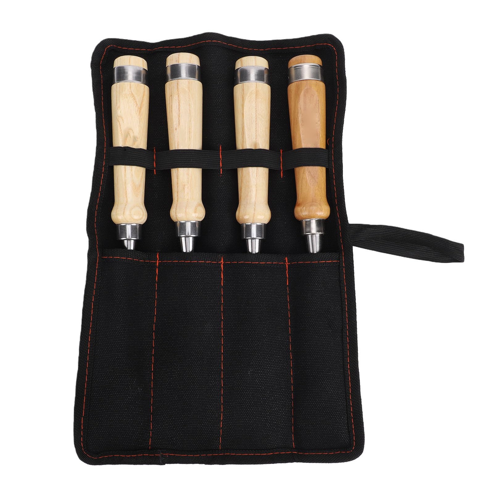 SIXRUN Set di Scalpelli per Legno Scalpelli per Legno in Acciaio CR V 4 Pezzi Lama Smussata da 10 20 24 32 Mm con Manici e Custodia per Carpenteria Falegnameria Intaglio Modellazione
