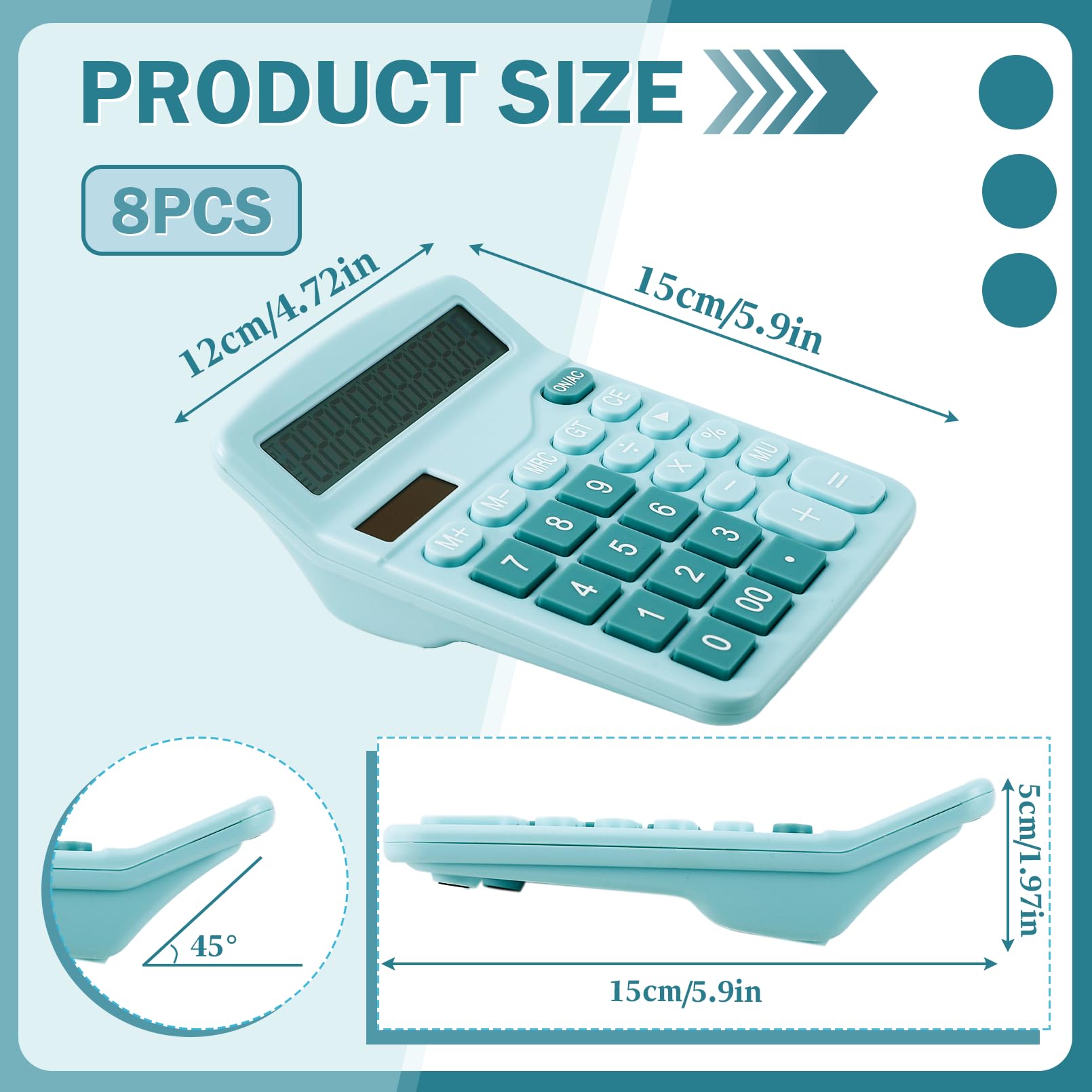 CACASO 12-Digit Calculator, Desktop Calculators with Big Buttons and Large Display,Office Calculators Desktop,Solar Battery Dual Power,Desk Calculator for Office Home(Blue,8 Pack)