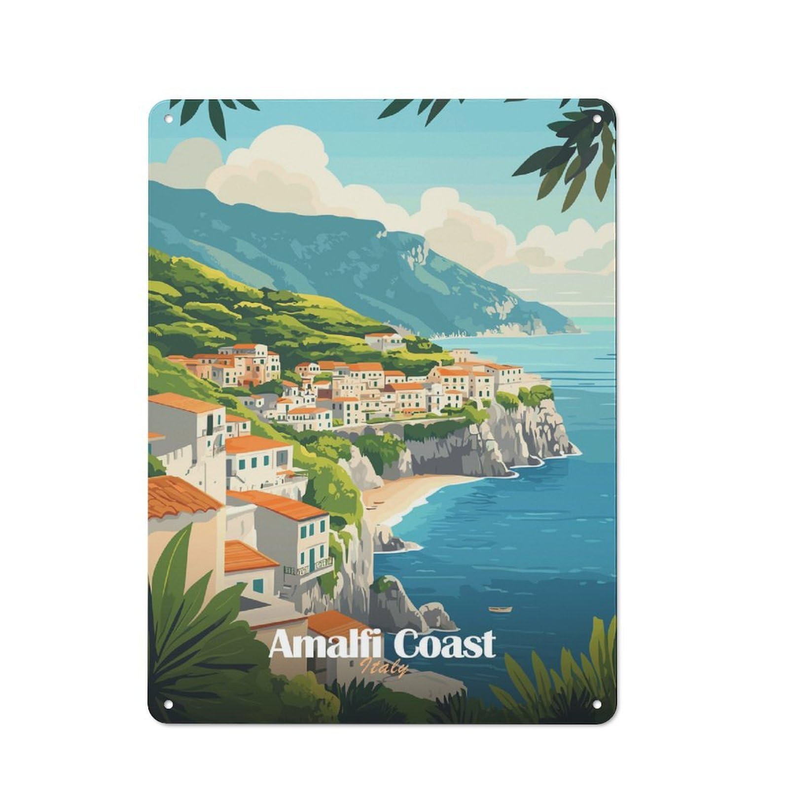 Junmoney Style-3 Tin Sign 40X30cm With Amalfi Coast Italy For Living Room Wall, Retro Decor, Autumn Wall Decor For Living Room Decor Lovers
