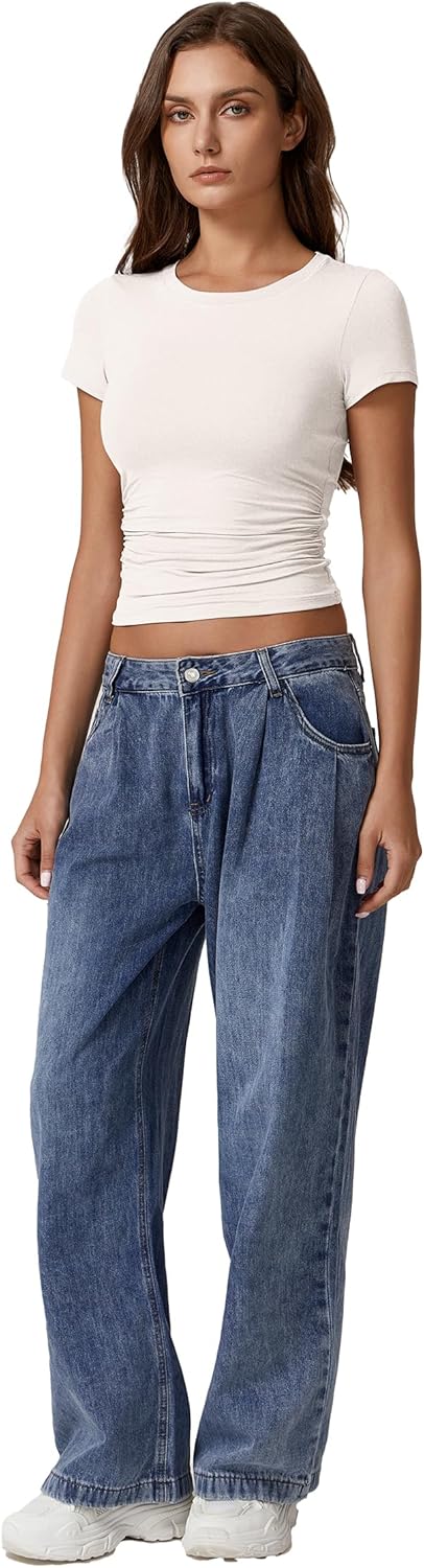 QINSEN Short Sleeve Shirts for Women Round Neck Basic Double Lined Tees Fitted Y2k Crop Tops - Image 6