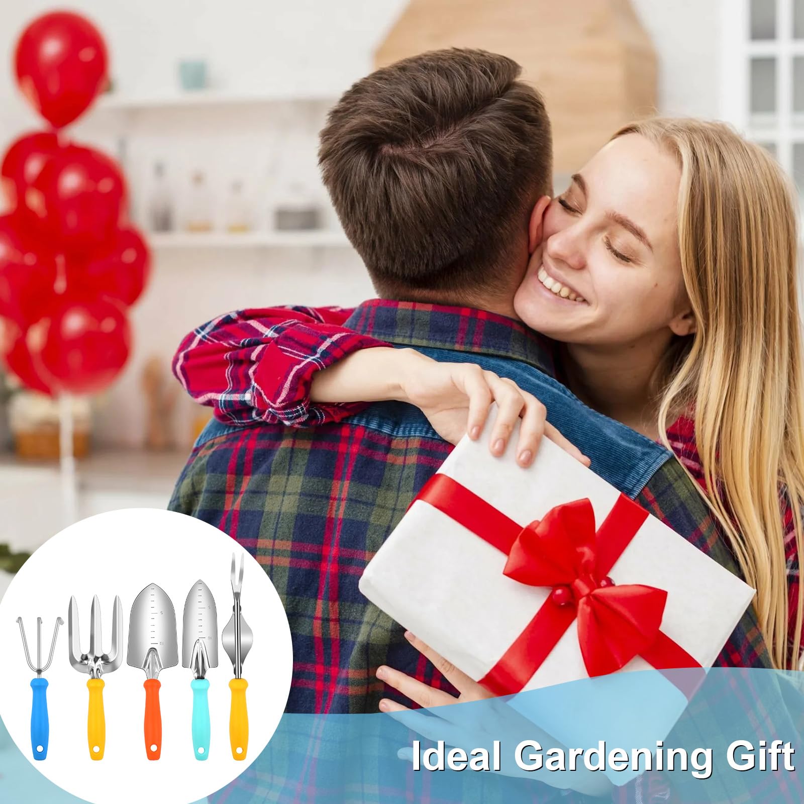 Juego de herramientas de jardín, 5 piezas de acero inoxidable resistentes, suministros de jardinería, herramientas manuales de jardinería con mango ergonómico de madera, regalos de jardinería para