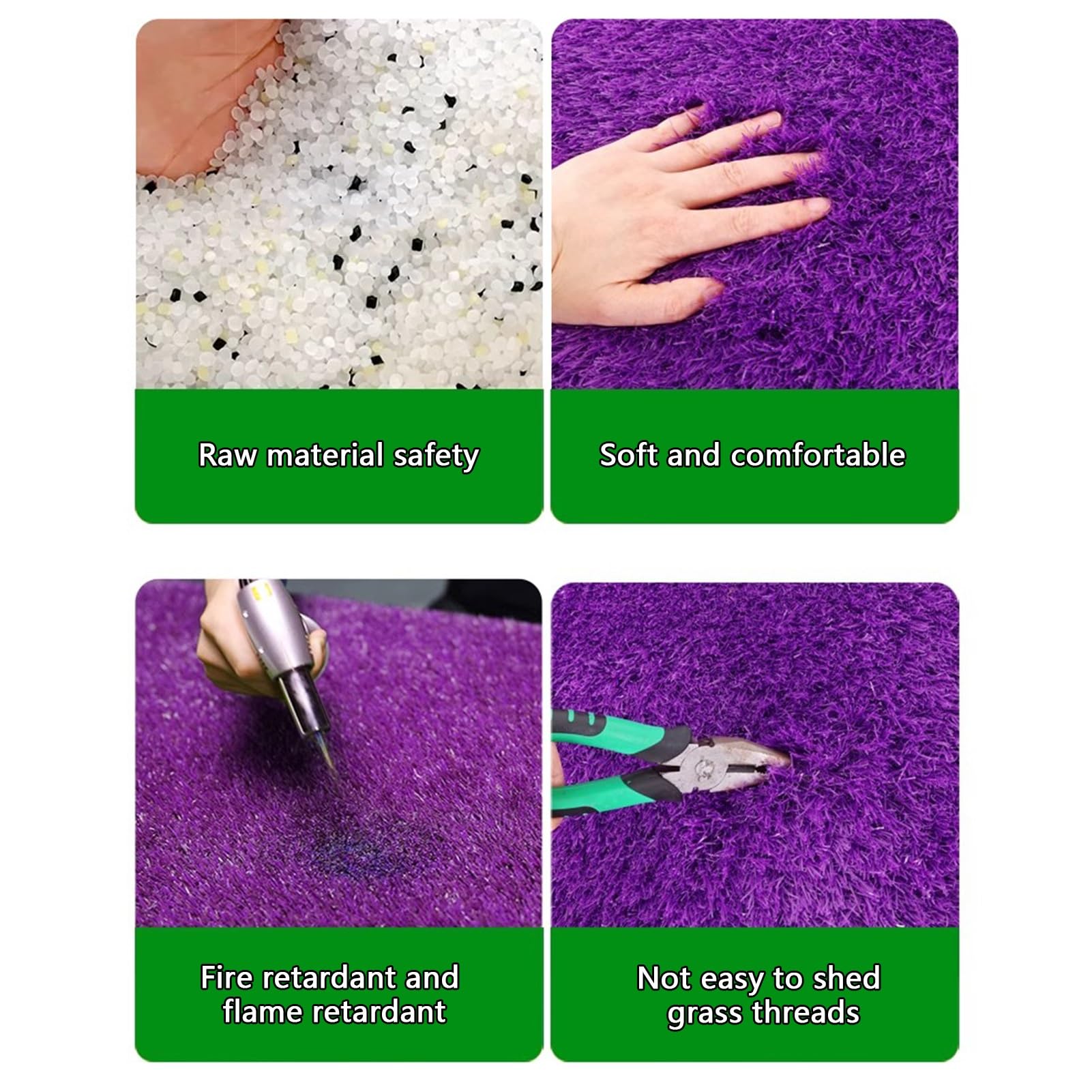 Tappeto in Erba Artificiale Viola per Esterni, 79x79 Pollici, Realistico, Spesso 3 cm, per Giardino, Cortile, Prato Finto, Resistente ai Raggi UV, Facile da Pulire, atossico, Adatto agli ANI