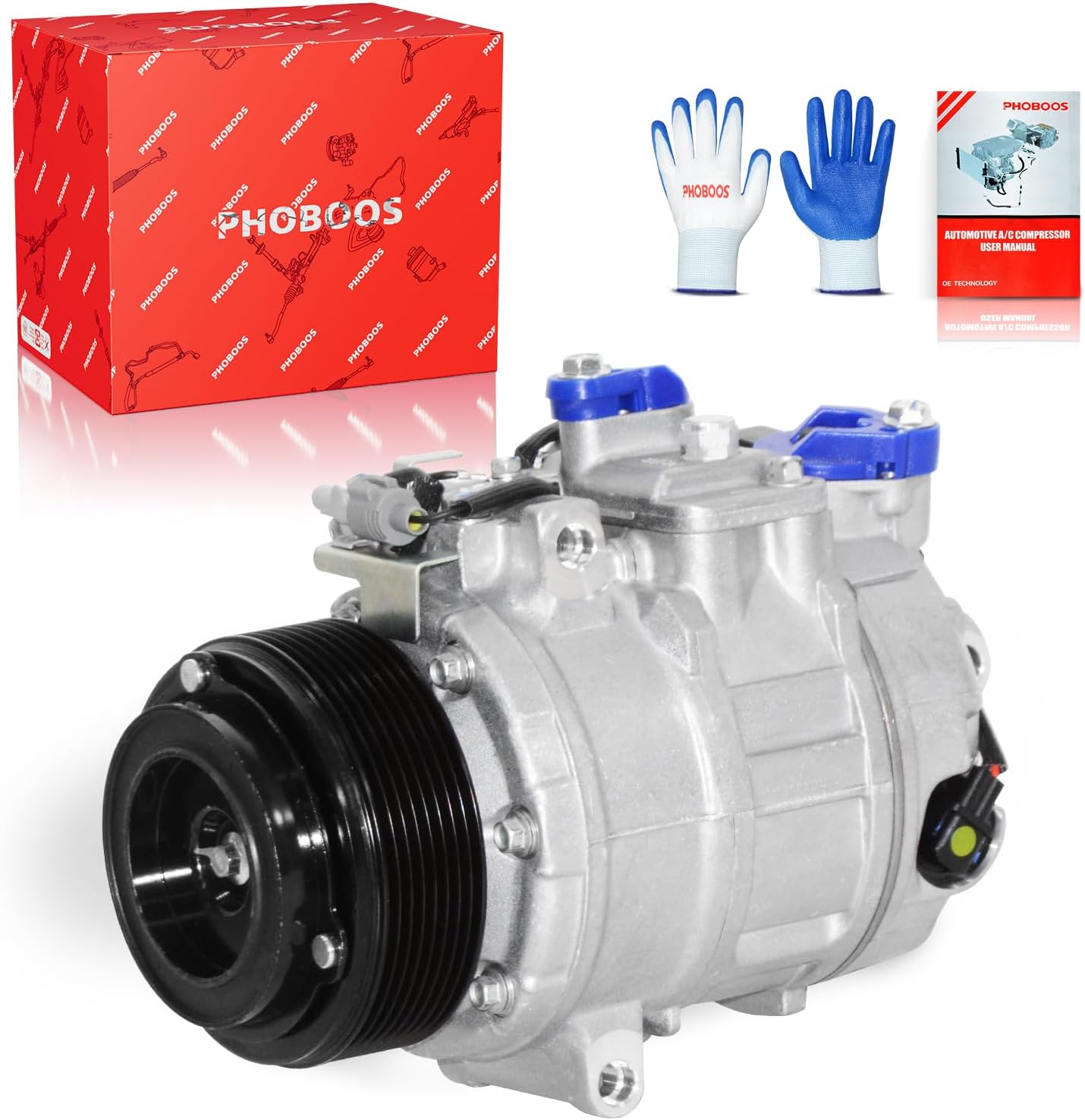 PHOBOOS A/C Compressor with Clutch Compatible with BMW 3-Series 335i X5 435i 535i 640i 740i GT xDrive Gran Coupe X6 M2 M235i Models, Fast Cooling, Low Noise, Easy Installation, Ref. CO-29221C, 198361