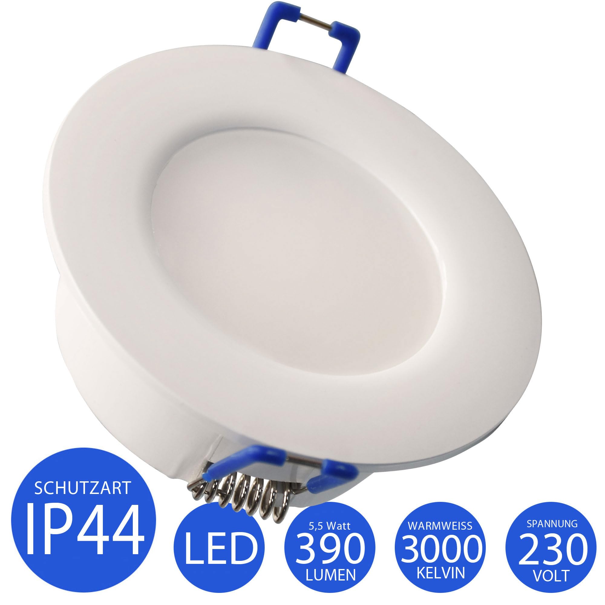 Maxkomfort 12x IP44 LED Bad Einbaustrahler 230V sehr flach 5,5W RUND Einbauspot Einbauleuchte Einbaulampe Deckenlampe Deckenstrahler Dusche