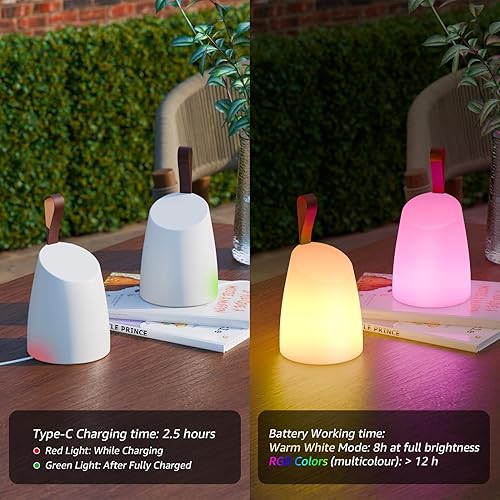 Miniatura 3 de uuffoo Paquete de 2 lámparas LED de mesa portátiles para exteriores, lámpara de mesa recargable con control remoto, RGB y blanco cálido, IP44