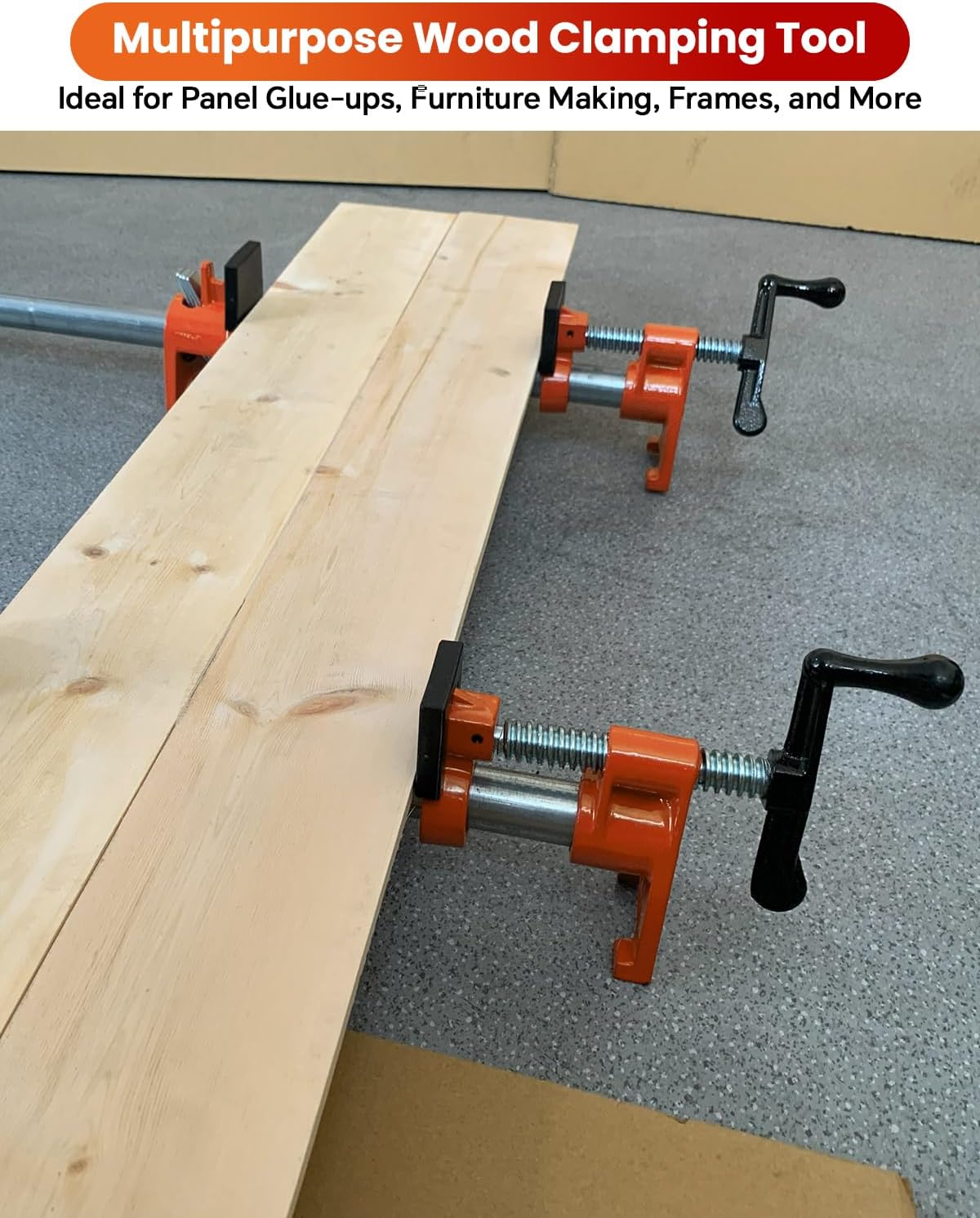 ATPEAM 3/4'' Pipe Clamps for Woodworking Heavy Duty Cast Iron Wood Gluing Pipe Clamp Set for Woodworking, Carpentry, Home Improvement, and DIY Jobs (6, Orange, Protective Pads)