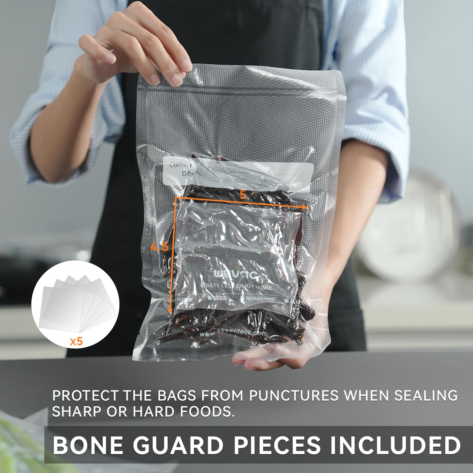 Bolsas precortadas de 8 x 12 pulgadas, 200 unidades, bolsas selladoras al vacío para alimentos, resistentes, ideales para almacenamiento de alimentos, Sous Vide y preparación de comidas, Wevac
