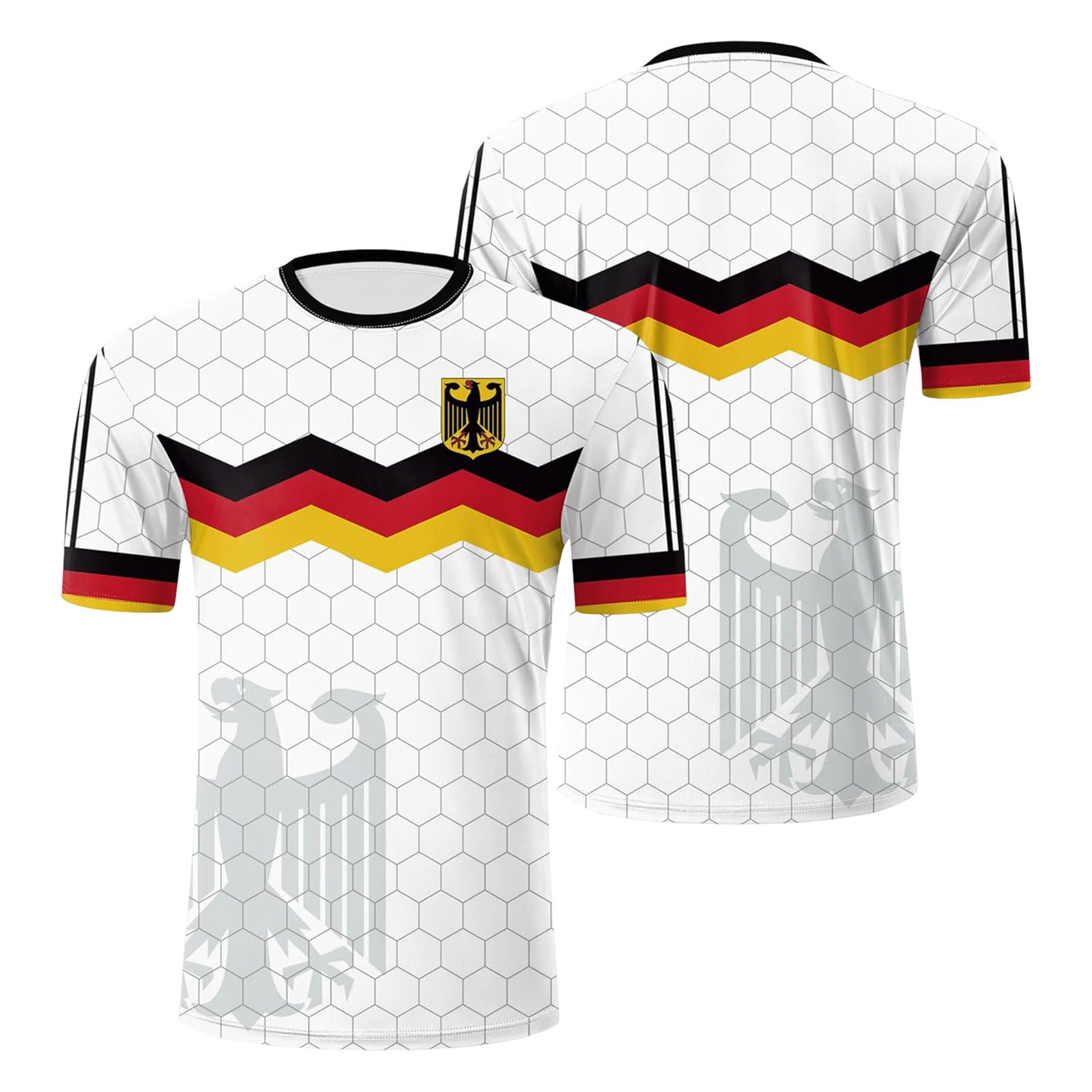 Germany T-Shirt for Mens and Boys Retro Football Jersey with German Flag Tee Adult and Kids Short Sleeve Crew Neck Oversize Summer Tops for Football Fans (140) Black