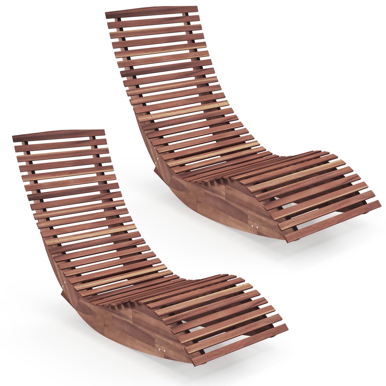 COSTWAY 2X leżak z drewna akacjowego, ergonomiczna leżanka drewniana, leżak ogrodowy, leżak tarasowy o ładowności do 160 kg, leżak do sauny, leżak do ogrodu, tarasu, podwórka
