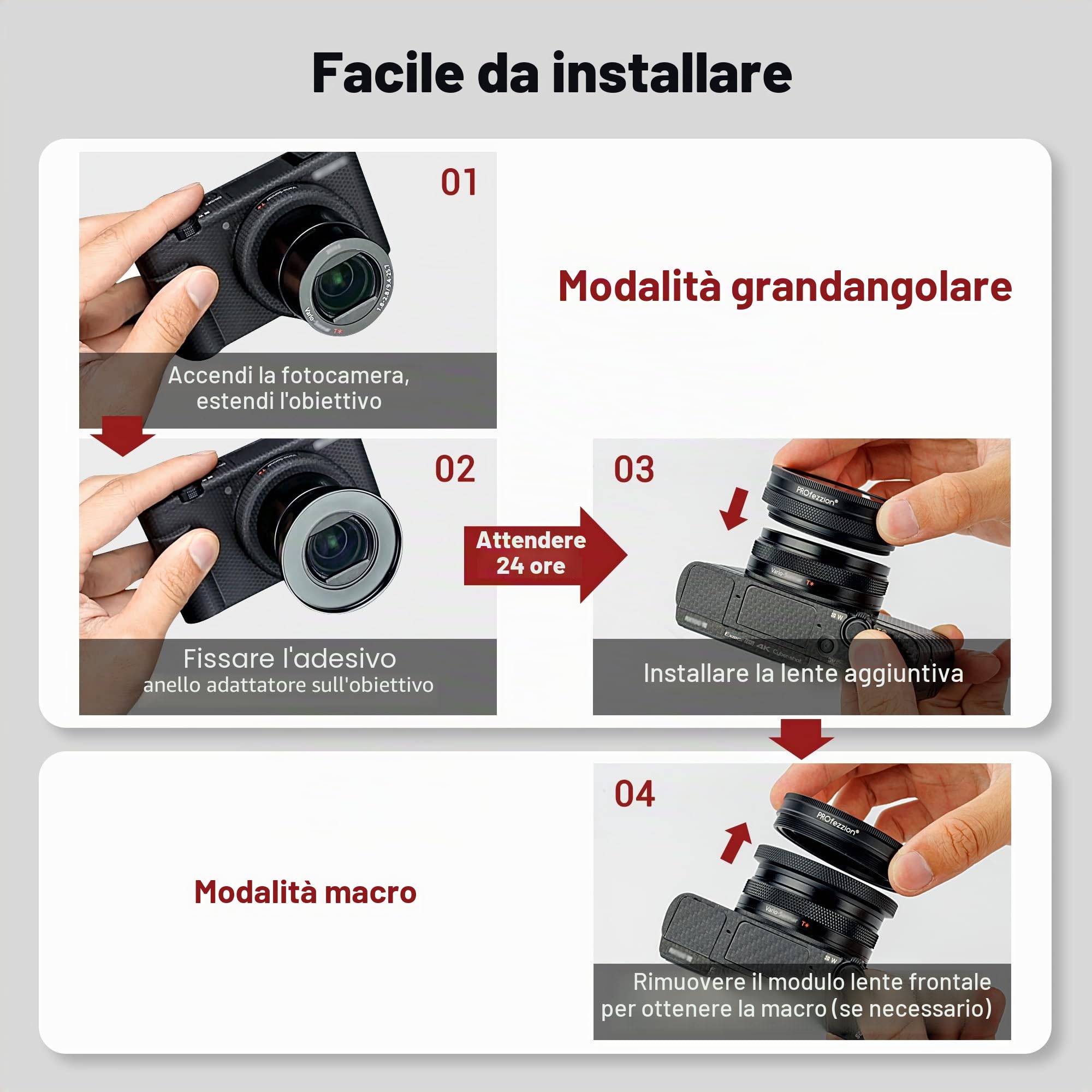 PROfezzion Lente Obiettivo Grandangolare e Macro 2-in-1 per Sony ZV1F ZV-1F ZV-1 ZV1 RX100 VII VI V ZV-E10 ZVE10 A6400 A6300 A6100 A6000, per Canon G7X Mark III II G9X Mark III G5X Mark II Fotocamera