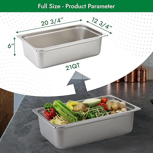 Miniatura 3 de HECMAC Paquete de 6 sartenes de hotel antiatascos, tamaño completo de 6 pulgadas de profundidad, sartén comercial de acero inoxidable para mesa de