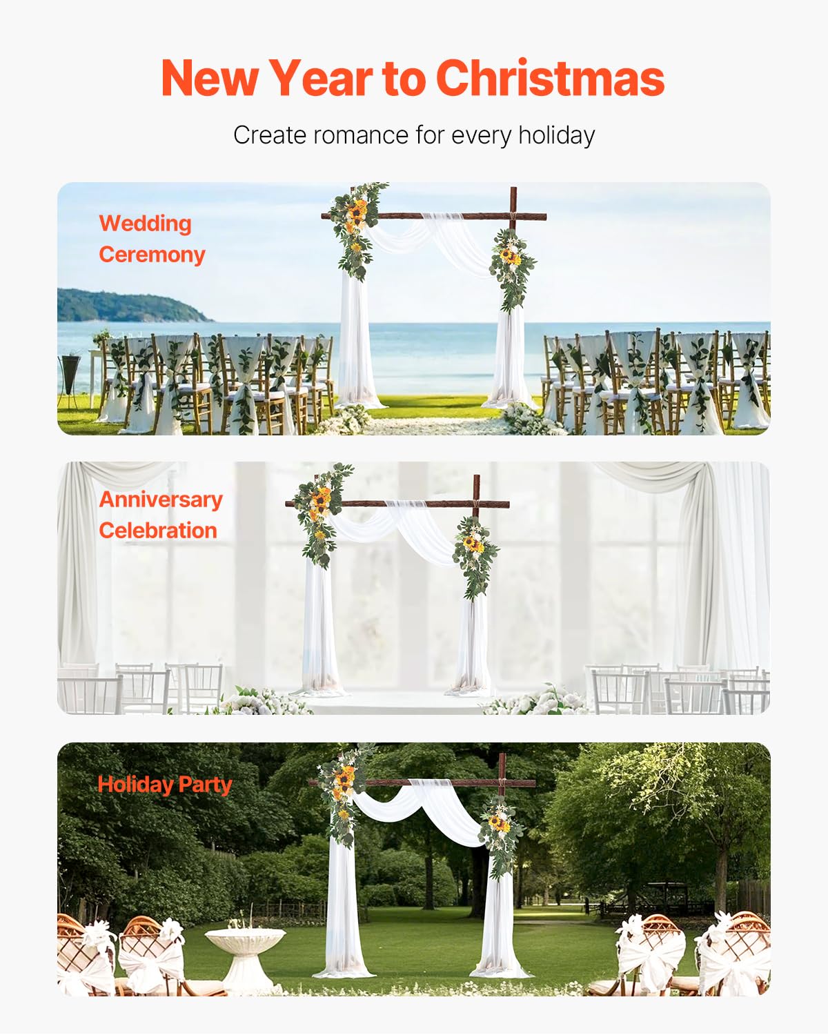 VEVOR Kit di Fiori Artificiali per Arco Nuziale, Fiori Bianchi per Arco Nuziale con Kit di Tende, 2 Pezzi Composizione Floreale, 1 Pezzo Tende Trasparenti, per Bouquet Cerimonia Sfondo Ricevimento