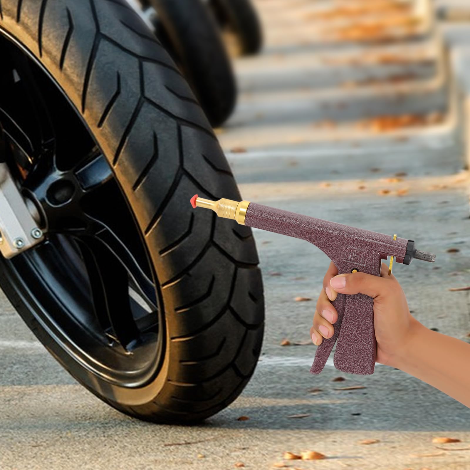 Kit pistola per riparazione pneumatici, strumenti di riparazione senza camera d'aria con ugello sonda a fungo per moto, camion, ATV, trattore, rimorchio, soluzione completa per la riparazione di