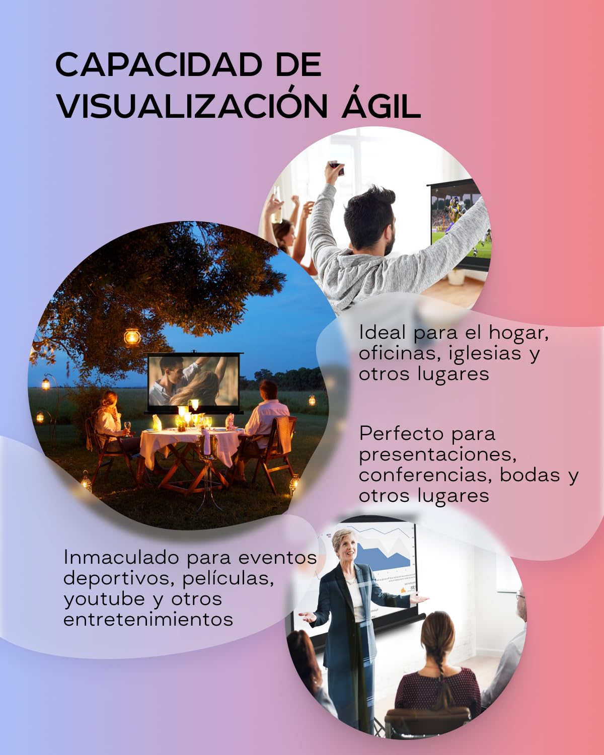 Pantalla para proyector con Soporte de 60 in - Pantalla de proyección para películas o presentaciones - Pantalla de trípode de Alta definición 16:9 sin Arrugas con Bolsa de Transporte y Correas
