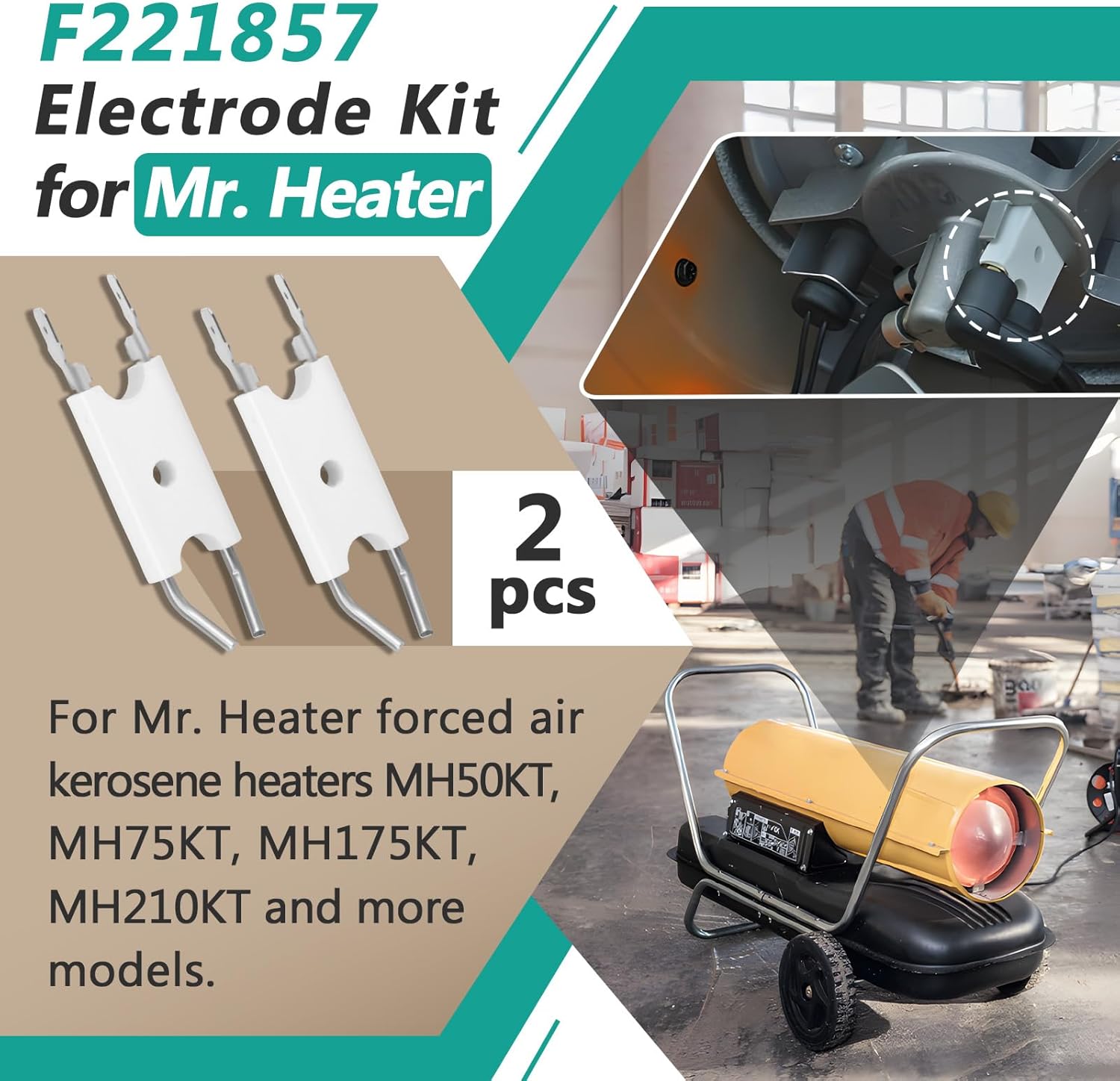 F221857 Electrode Kit Replacement for Mr. Heater MH50KT MH75KT MH175KT MH210KT (FAK 2006 To Current Models) and Fit for Forced Air Kerosene Heaters Igniter - White Igniter Accessory