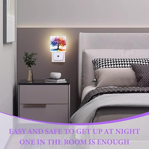 Miniatura 5 de Luz nocturna de árboles coloridos, luces nocturnas enchufables con sensor de atardecer a amanecer para dormitorio, baño y sala de estar, lámpara
