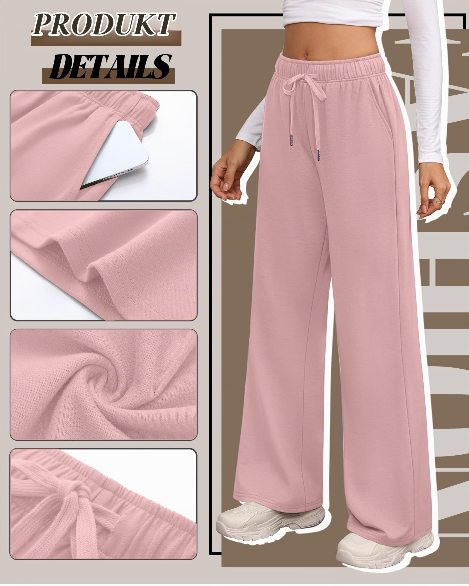 Riyiper 3er Pack Damen Jogginghosen mit Weitem Bein Kordelzug Gerade Hose Jogginghose mit Elastischem Bund und Taschen