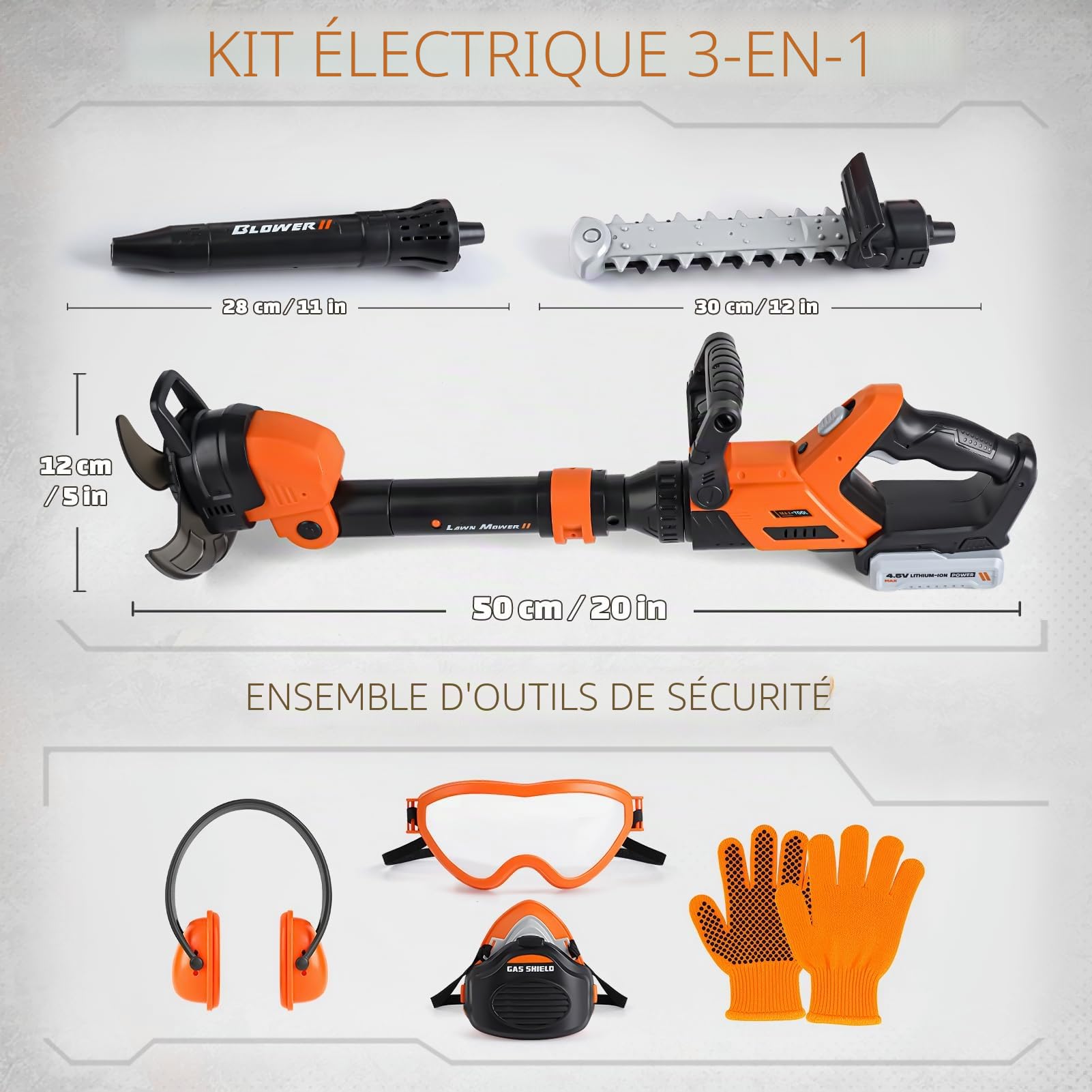 Outils de Jardin pour Enfants 3 en 1 - Débroussailleuse Enfant, Souffleur Enfant & Tronconneuse Enfant, Jouets de Jeu Imaginaires à L'extérieur & à L'intérieur pour Garçons Filles, Jouet Enfant 3 Ans