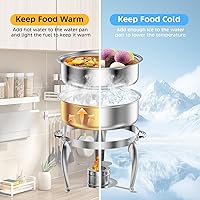 Vista 6 de Juego de Platos de Roce para Buffet de 6 QT con Cucharones de Servicio, 2 Paquetes de Platos de Roce Redondos de Acero Inoxidable con Tapa de Vidrio