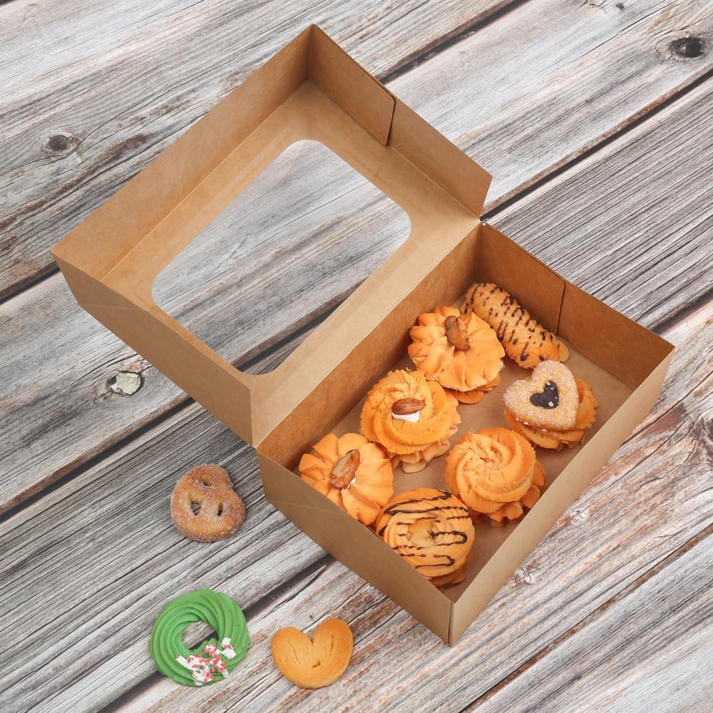 Cookie Boxes with Window for Paper Giving Brown Bakery