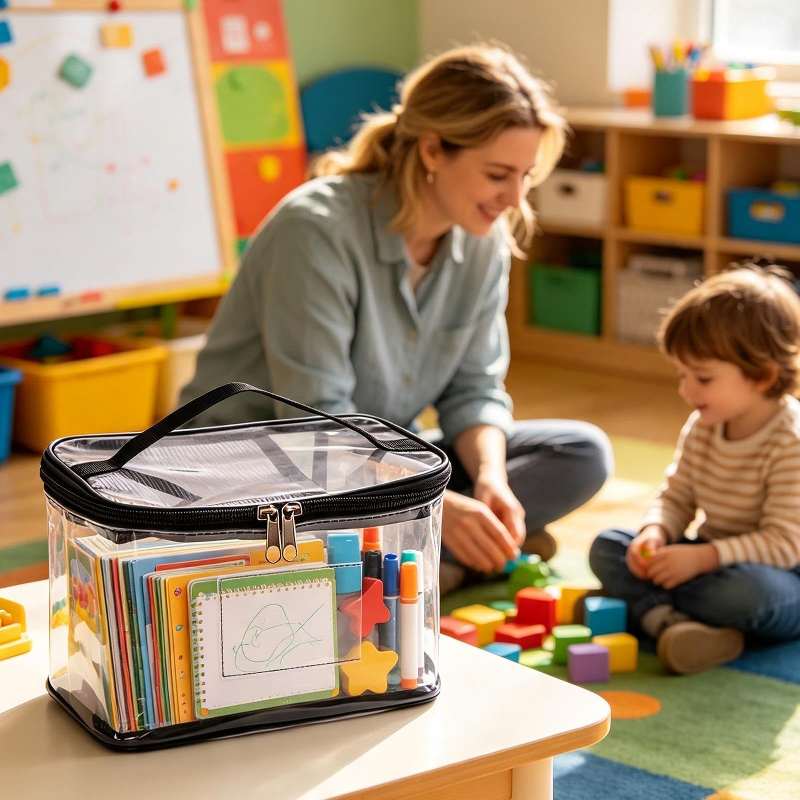 Bolsas de Almacenamiento para Juguetes Set 6 Bolsas Transparentes Bloques | Organizadores Impermeables para Guardar Juguetes para Guardería Dormitorio y Escuela