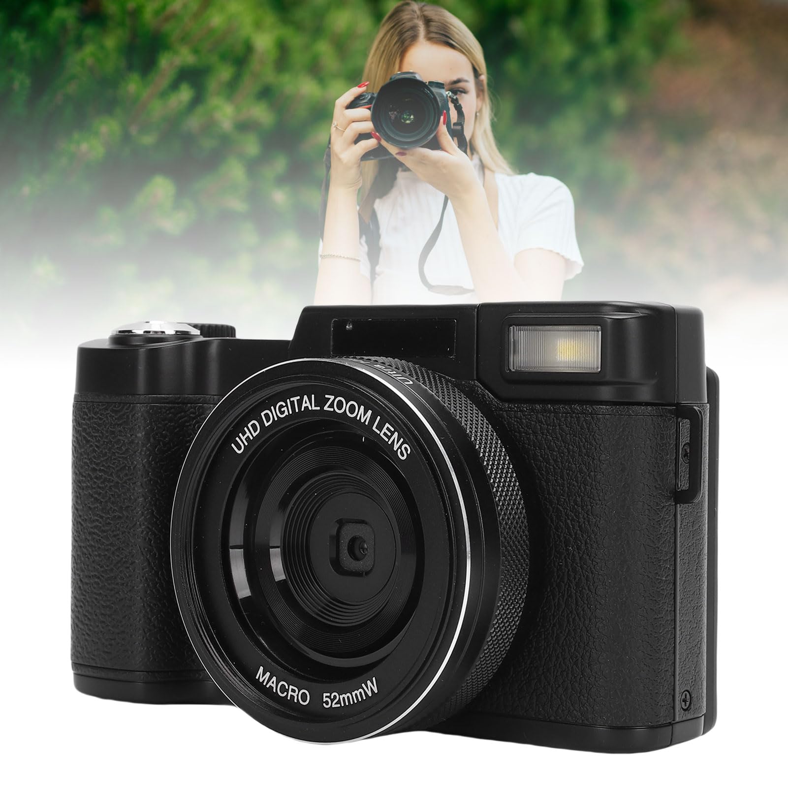 Asixxsix Fotocamera Digitale, Fotocamera per Vlogging con Schermo Ribaltabile con Zoom 18X 5K 64MP, Videocamera con Luce di Riempimento a LED per Selfie in Viaggio (BLACK)