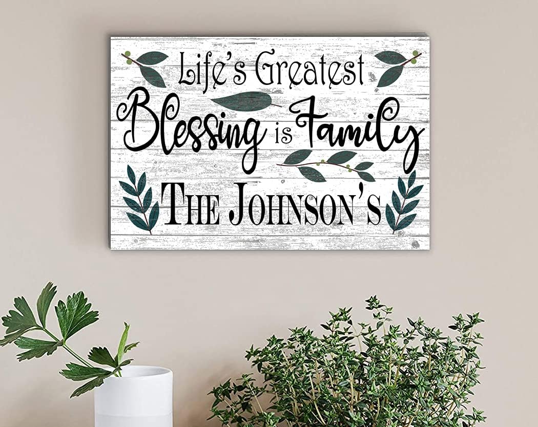 Family Name Sign Personalized – “Life’s Greatest Blessing is Family” Rustic Wall Art – Wedding, Anniversary, or Housewarming Gift – Farmhouse or Home Decor – Made in USA – 16.5" x 10.5"