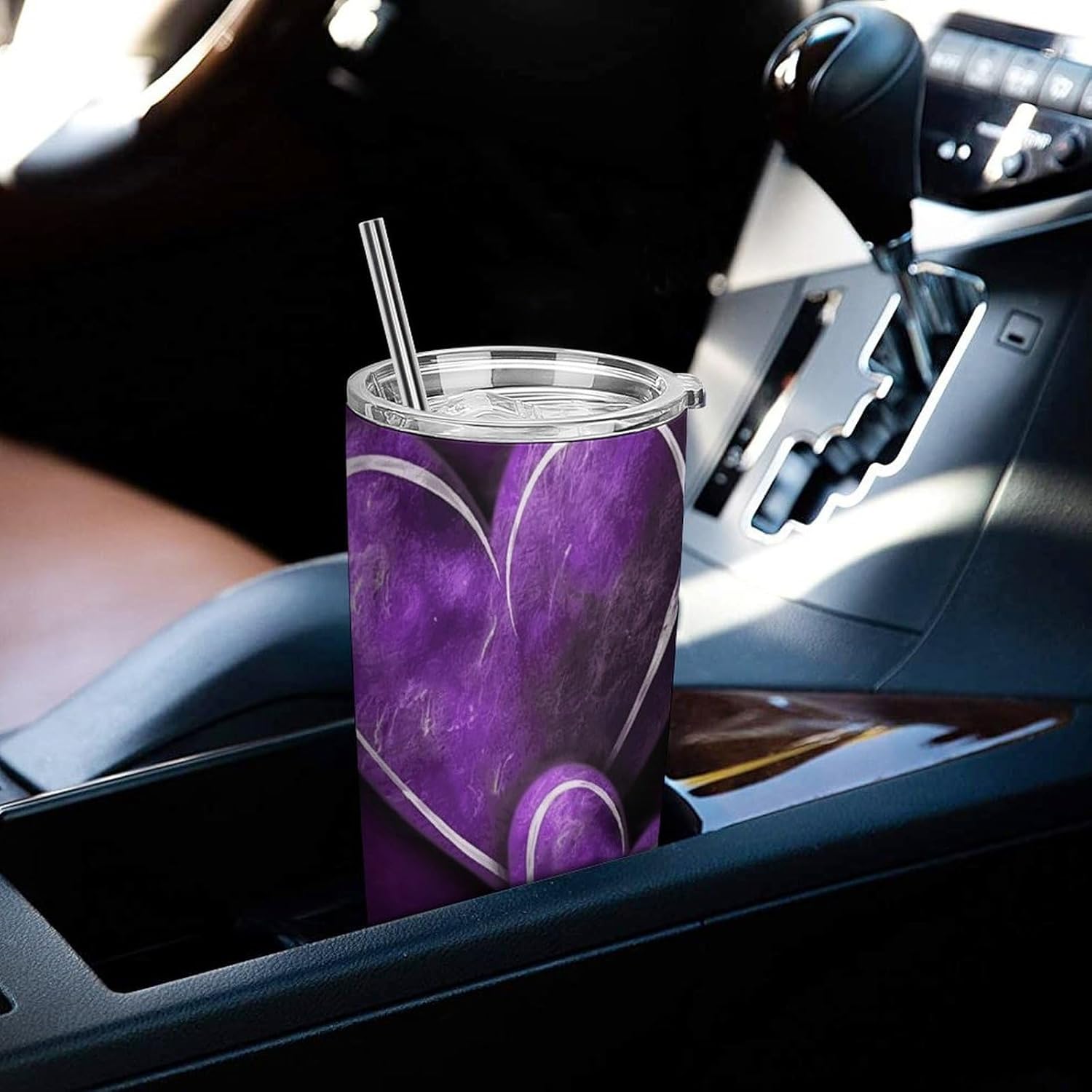 Stainless Steel Tumbler Insulated Purple Hearts Printed Insulated Cup for Travel Reusable Car Cup