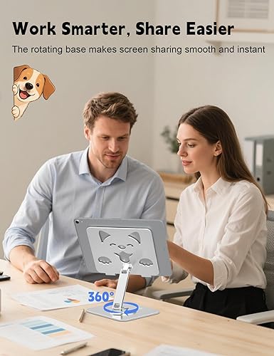 Miniatura 2 de Soporte para tableta para iPad con base giratoria de 360 - Soporte ajustable de aluminio para tablet para escritorio, lindo soporte de diseño de