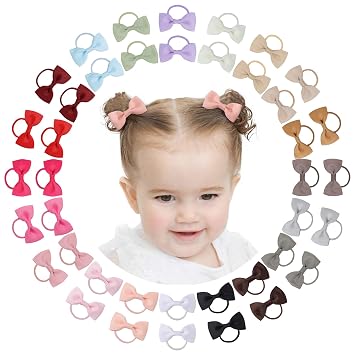 40PCS 2 Inches Baby Girls Hair Bows Ties Mini Boutique Elastic Hair Rubber Ribbon Hair Band Accessories for Kids Toddlers Infants 1-40 PCS - Dark color set