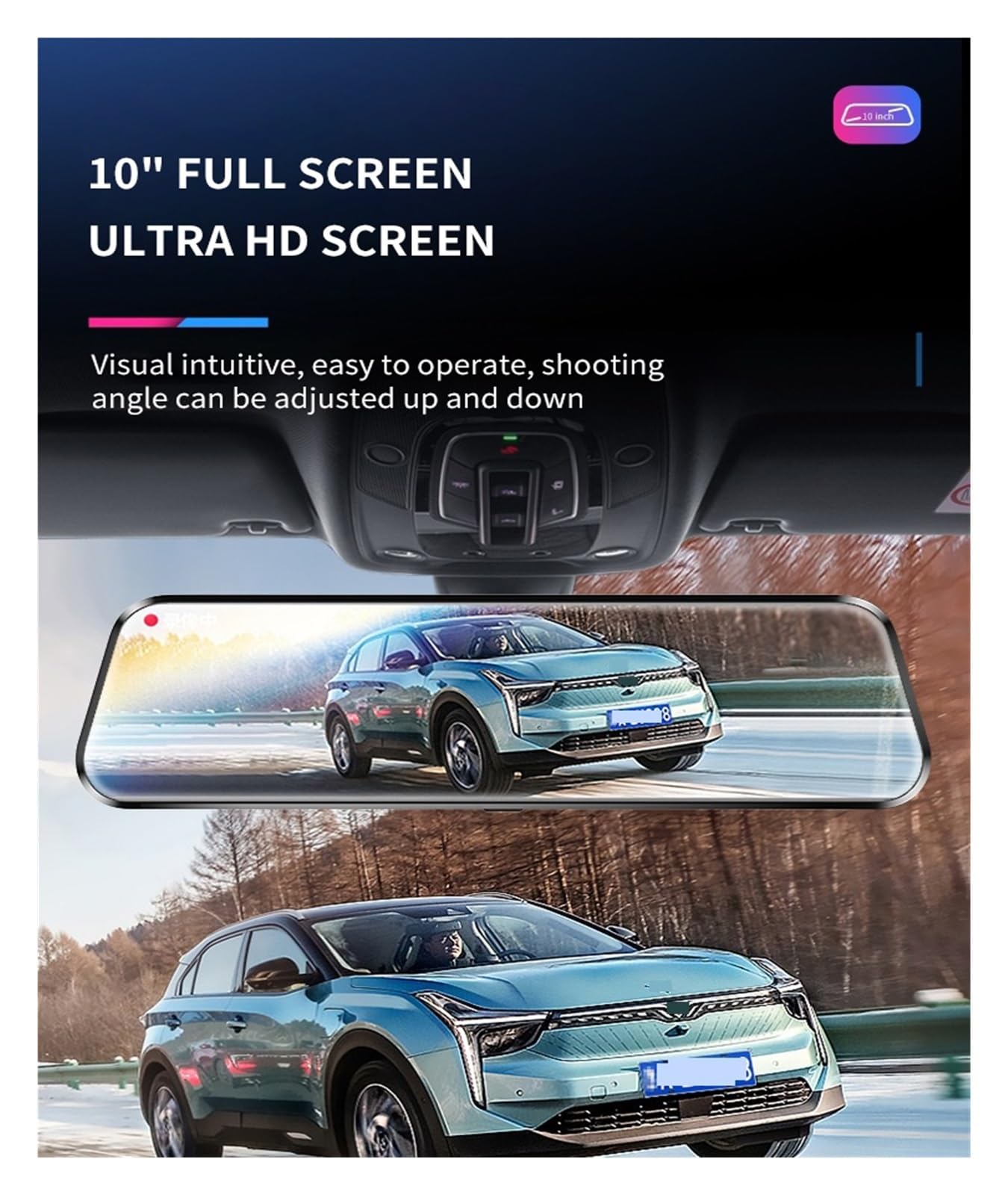 10-calowa kamera lustrzana do samochodowego ekranu dotykowego wideorejestrator wsteczna Dashcam 1440P Wifi 24H Parking DVR czarna skrzynka Super Widzenie Nocne(None)