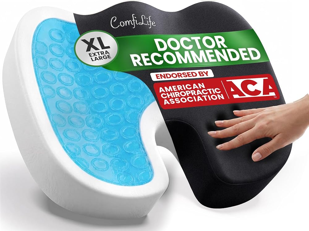 ComfiLife Extra Large Gel & Memory Foam Seat Cushion - Doctor Recommended Office Chair, Car Seat, Lifting Cushion - Back & Sciatica Pain Relief - Wide Seat Cushion for Big & Tall (Black)